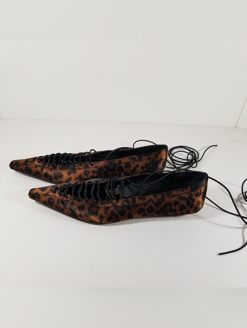 Free People x Jeffrey Campbell Alston Lace-Up Flats Women's Sz 7 Leopard Print